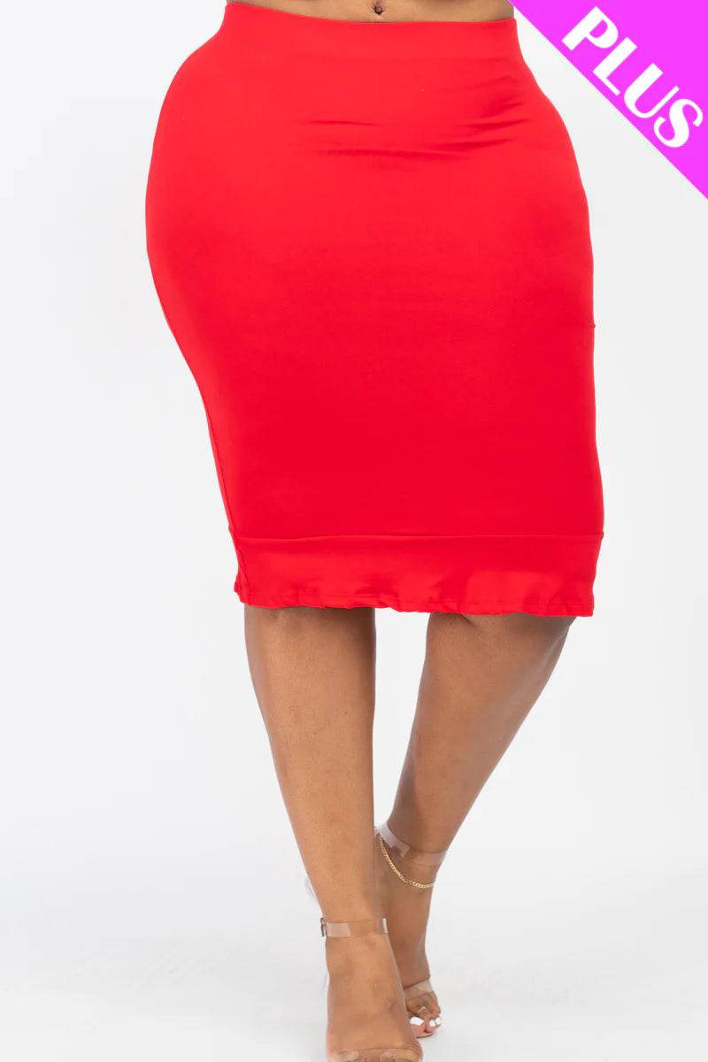 Plus Size Solid Ruffled Pencil Skirt - BS2174X-1XL - Love it Curvy