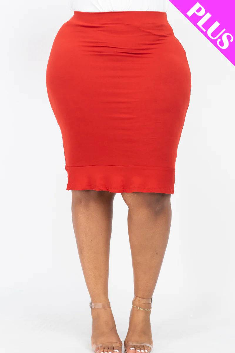 Plus Size Solid Ruffled Pencil Skirt - Love it Curvy