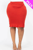 Plus Size Solid Ruffled Pencil Skirt - BS2174X-3XL - Love it Curvy