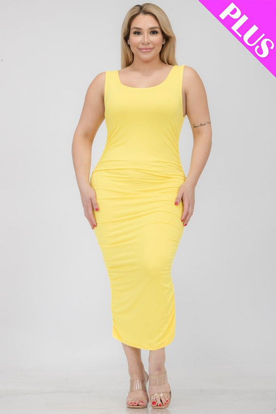Plus Size Square Neck Ruched Bodycon Midi Dress (CAPELLA) - sku-46365097984288 - Love it Curvy