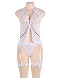 Plus Size White Sheer Mesh Babydoll Lingerie Set - R73562P-1348-OHY - Love it Curvy