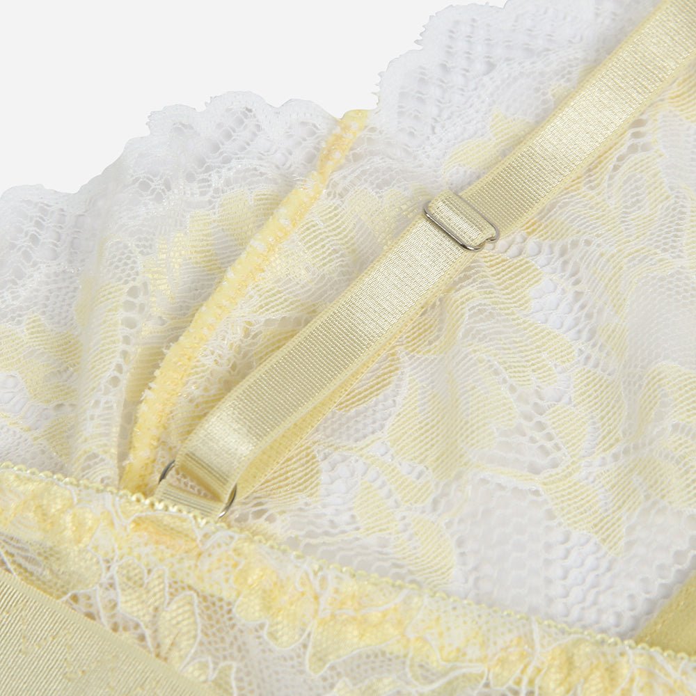 Plus Size Yellow Two Straps Floral Lace Underwire Bra Set - R81159-2P - Love it Curvy
