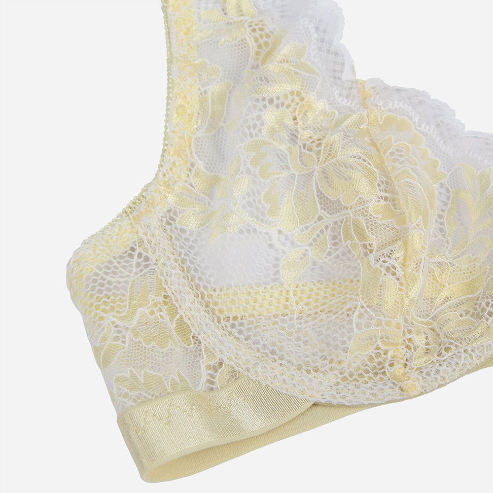 Plus Size Yellow Two Straps Floral Lace Underwire Bra Set - R81159-2P - Love it Curvy
