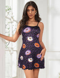 Purple Print Suspender Home Wear Pajama - R81258-2 - Love it Curvy