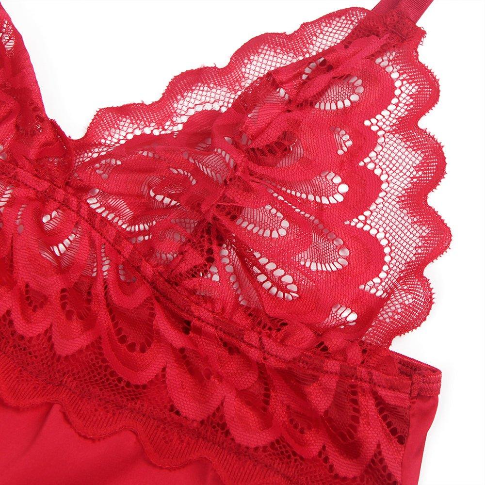 Red Lace Floral Back Closure with Hook and Eye Sexy Babydoll - R81167-2P-1180-OHY - Love it Curvy