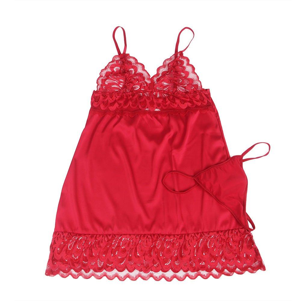 Red Lace Floral Back Closure with Hook and Eye Sexy Babydoll - R81167-2P-1180-OHY - Love it Curvy