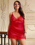 Red Lace Floral Back Closure with Hook and Eye Sexy Babydoll - R81167-2P-1180-OHY - Love it Curvy