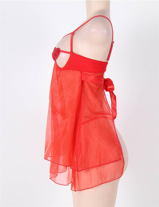 Red Open Cup Plus Size Babydoll With Adjustable Strap - Love it Curvy