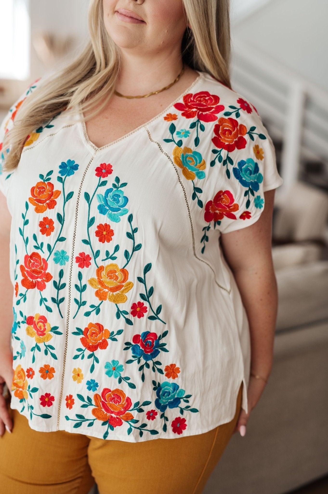 Rose Garden Embroidered Blouse - AS6321-01 - Love it Curvy