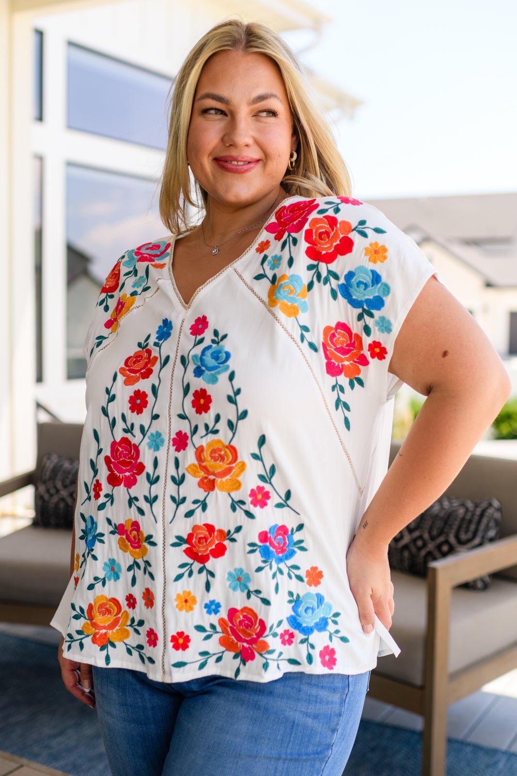 Rose Garden Embroidered Blouse - AS6321-01 - Love it Curvy