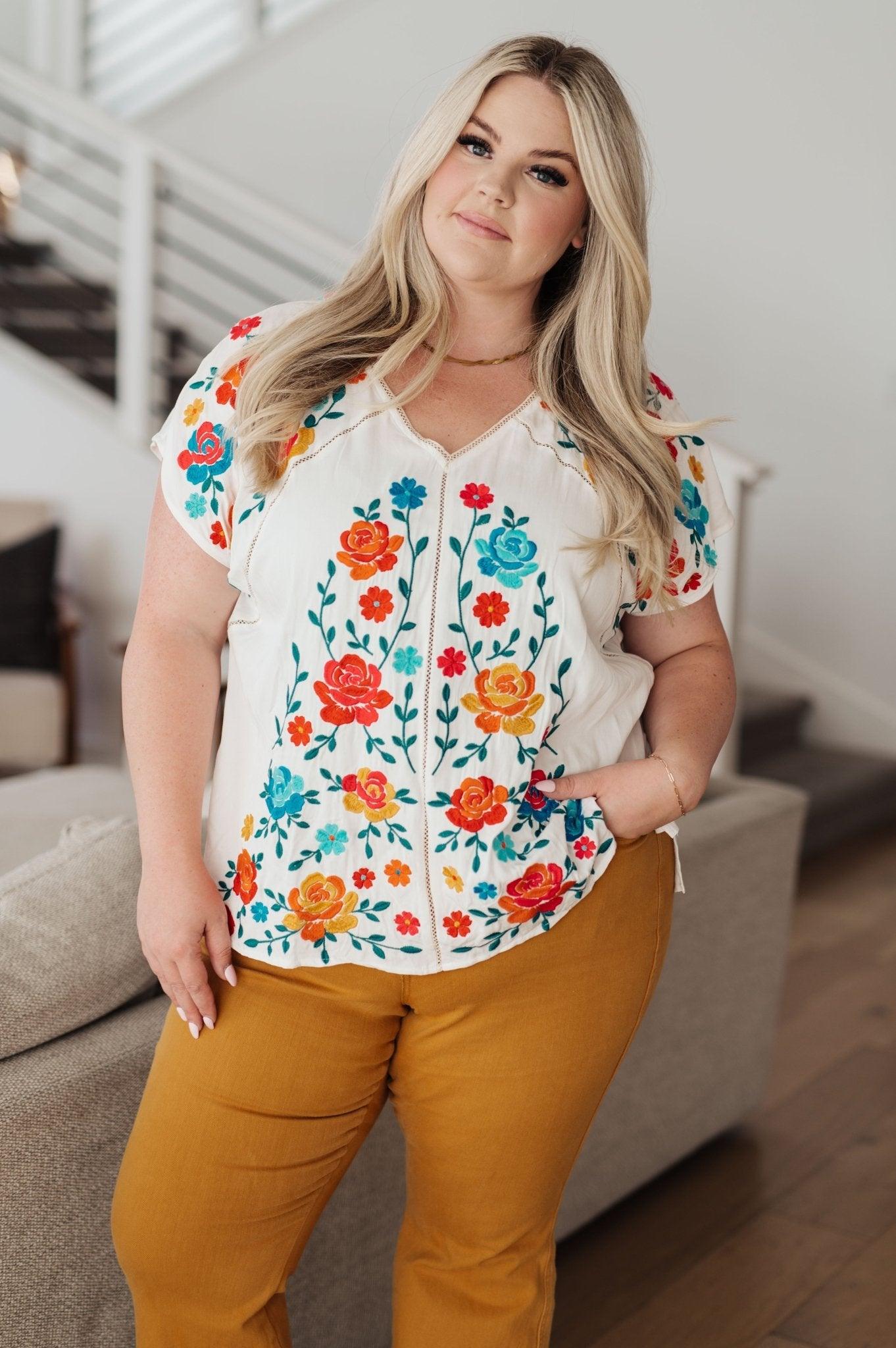 Rose Garden Embroidered Blouse - AS6321-01 - Love it Curvy