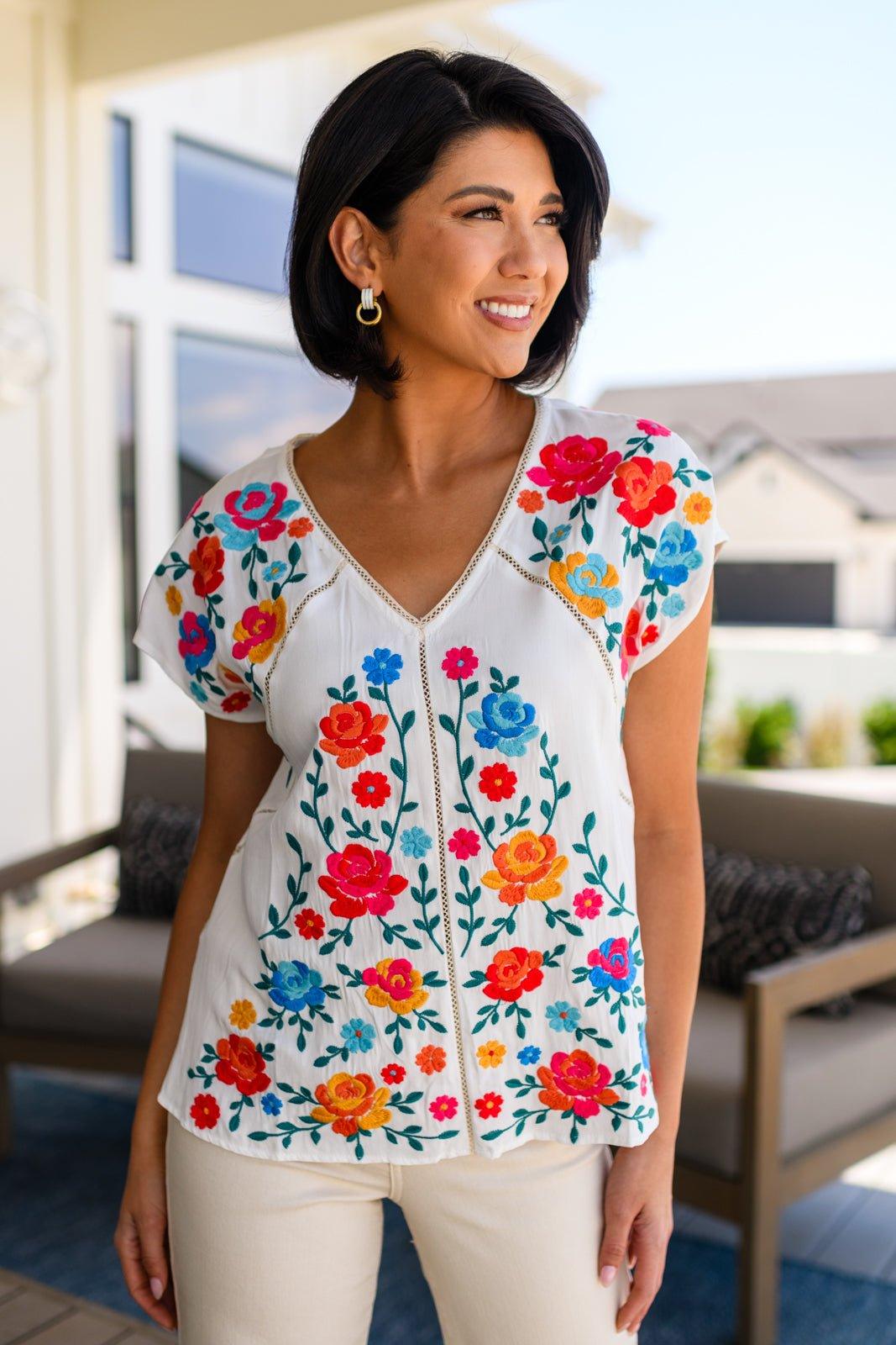 Rose Garden Embroidered Blouse - AS6321-01 - Love it Curvy