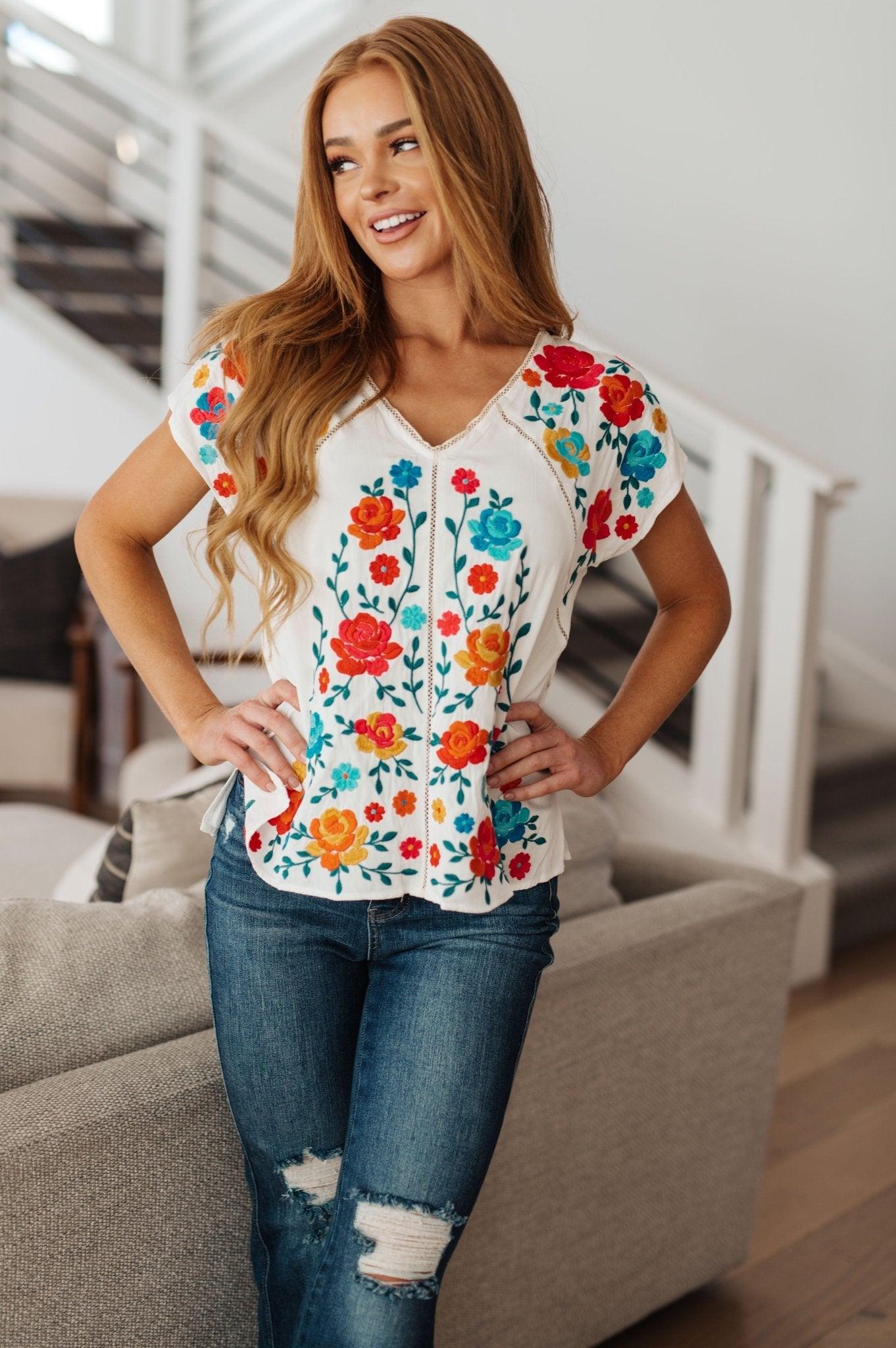 Rose Garden Embroidered Blouse - AS6321-01 - Love it Curvy