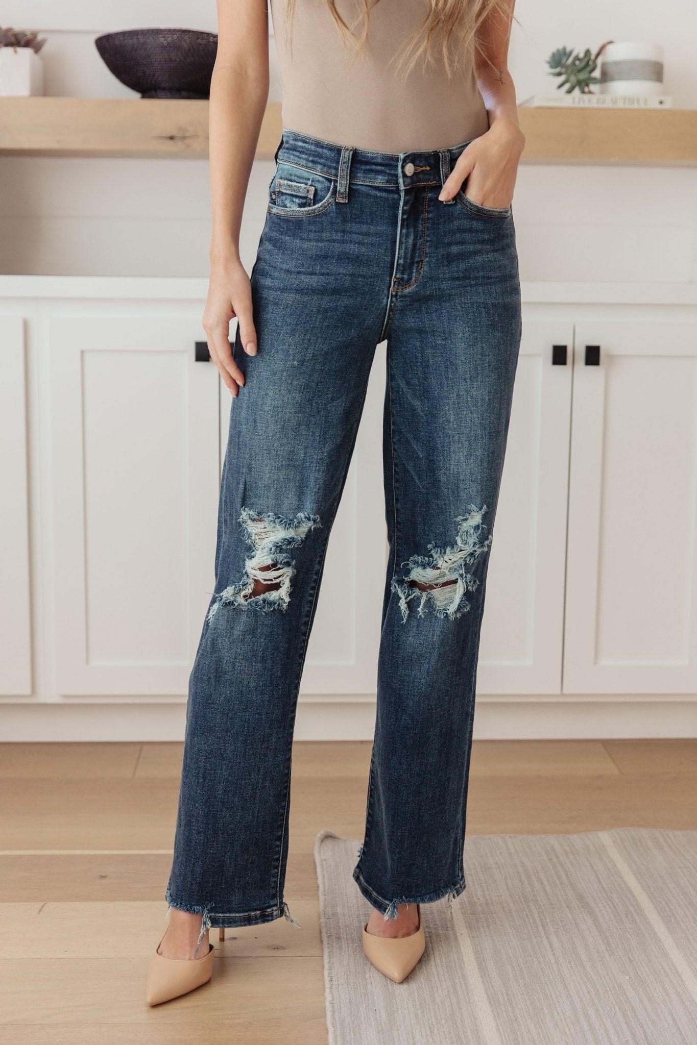 Rose High Rise 90's Straight Jeans in Dark Wash - AS7490-01 - Love it Curvy