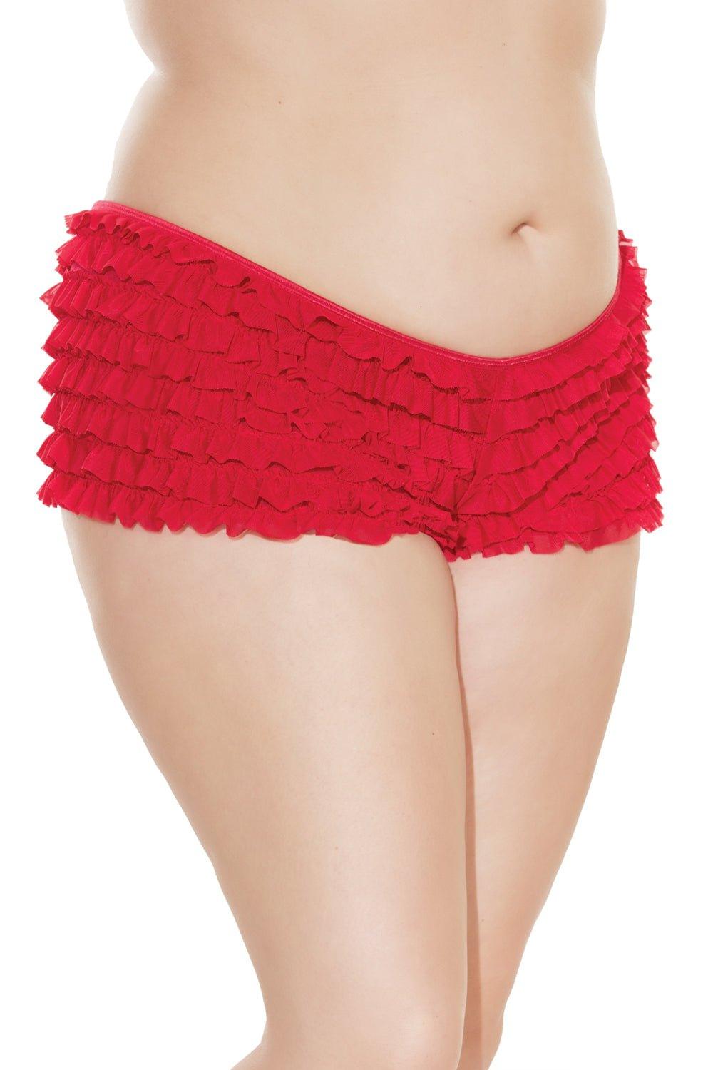 Ruffle Shorts with Back Bow Detail (114) - 114-RED-OS - Love it Curvy