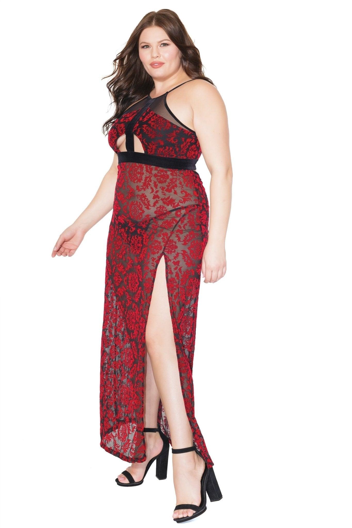 Scarlet Mystique Halter Gown with Detachable Straps (20305) - 20305-RED-OS - Love it Curvy