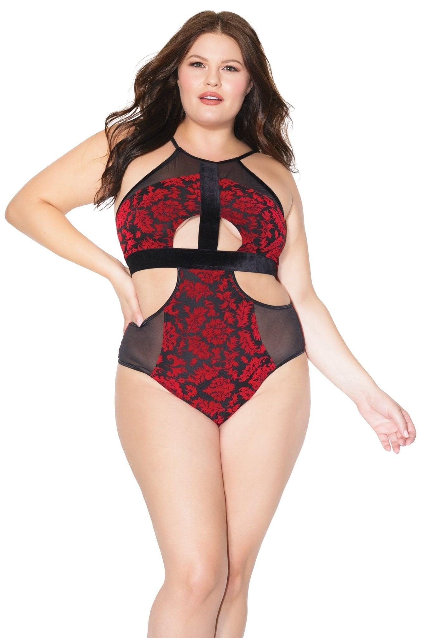 Scarlet Mystique Teddy with Adjustable Straps (20306) - 20306-RED-OSXL - Love it Curvy