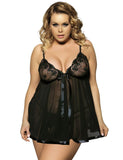 Sexy Black Lace Rhinestone See-through Plus Size Nightdress - E20731P-1 - Love it Curvy