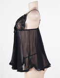 Sexy Black Lace Rhinestone See-through Plus Size Nightdress - E20731P-1 - Love it Curvy