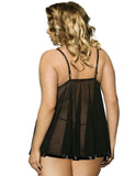 Sexy Black Lace Rhinestone See-through Plus Size Nightdress - E20731P-1 - Love it Curvy