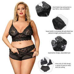 Sexy Black Silk Lace Camisole Sleepwear with Panties - R80900-4P - Love it Curvy