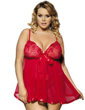 Sexy Rhinestone Red Lace Plus Size See-through Nightdress - E20736P-1 - Love it Curvy