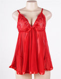 Sexy Rhinestone Red Lace Plus Size See-through Nightdress - E20736P-1 - Love it Curvy