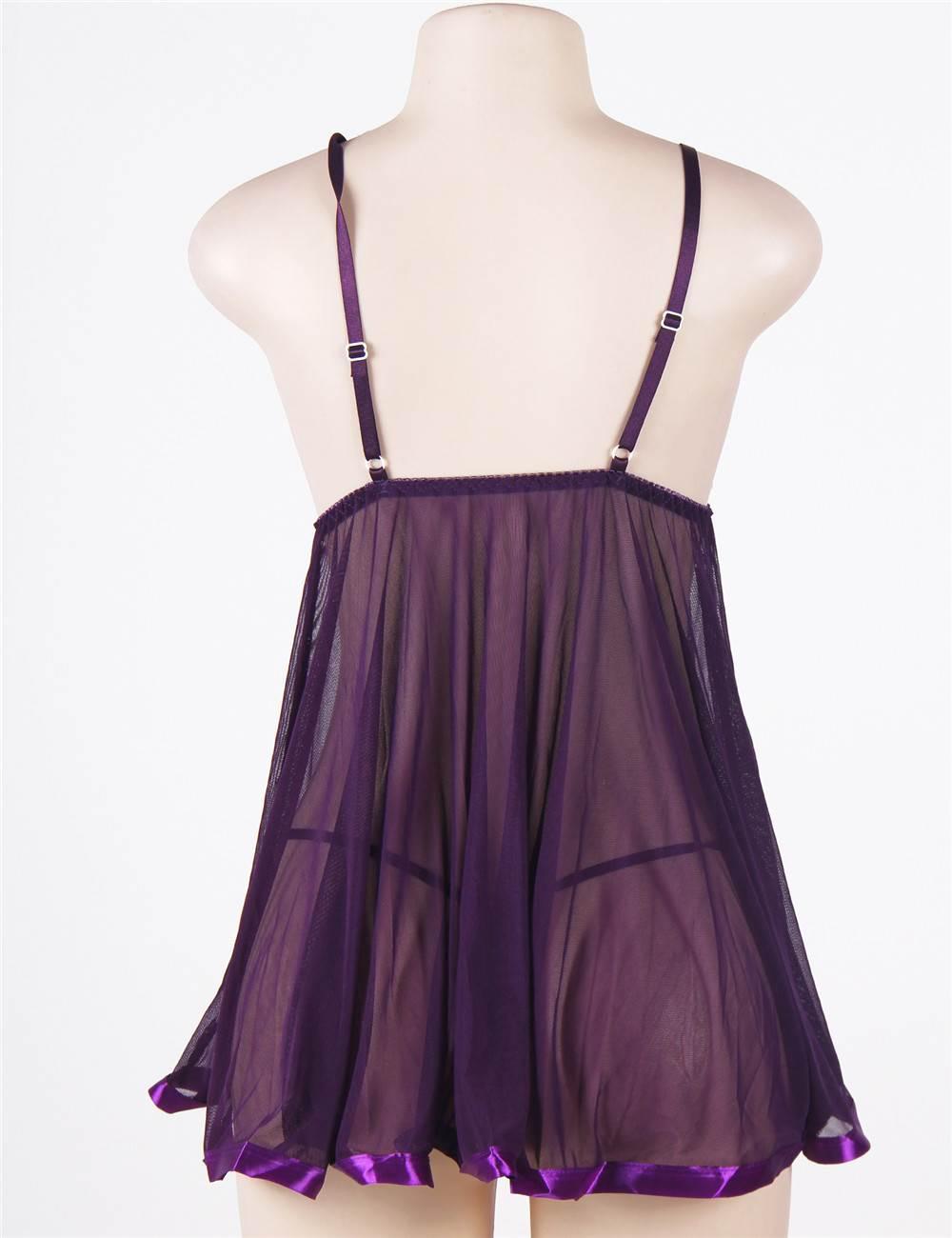 Sexy Rhinestone See-through Dark Purple Plus Size Nightdress - E20735P-1 - Love it Curvy