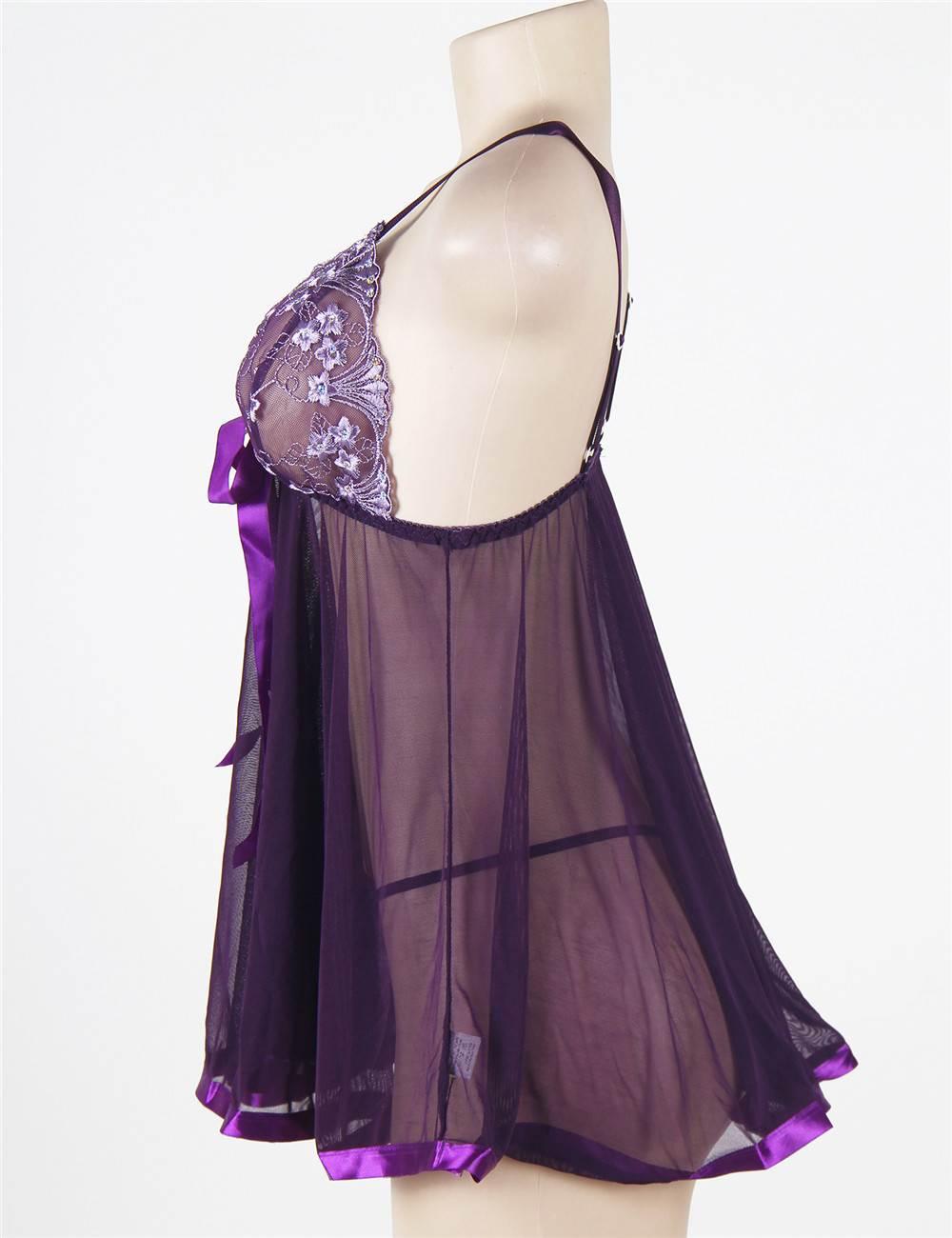 Sexy Rhinestone See-through Dark Purple Plus Size Nightdress - E20735P-1 - Love it Curvy