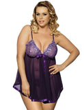 Sexy Rhinestone See-through Dark Purple Plus Size Nightdress - E20735P-1 - Love it Curvy