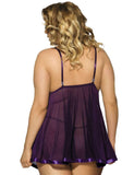 Sexy Rhinestone See-through Dark Purple Plus Size Nightdress - E20735P-1 - Love it Curvy