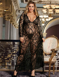 Sexy See-through V Neck Long Plus Size Nightdress With Thong - R80497-1P-1 - Love it Curvy