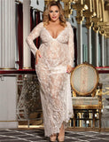 Sexy See-through V Neck Long Plus Size Nightdress With Thong - R80497-2P-1 - Love it Curvy