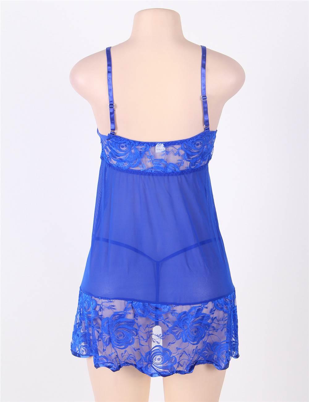 Sexy Transparent V Neck Lace Plus Size Short Nightdress - R80158P-4 - Love it Curvy