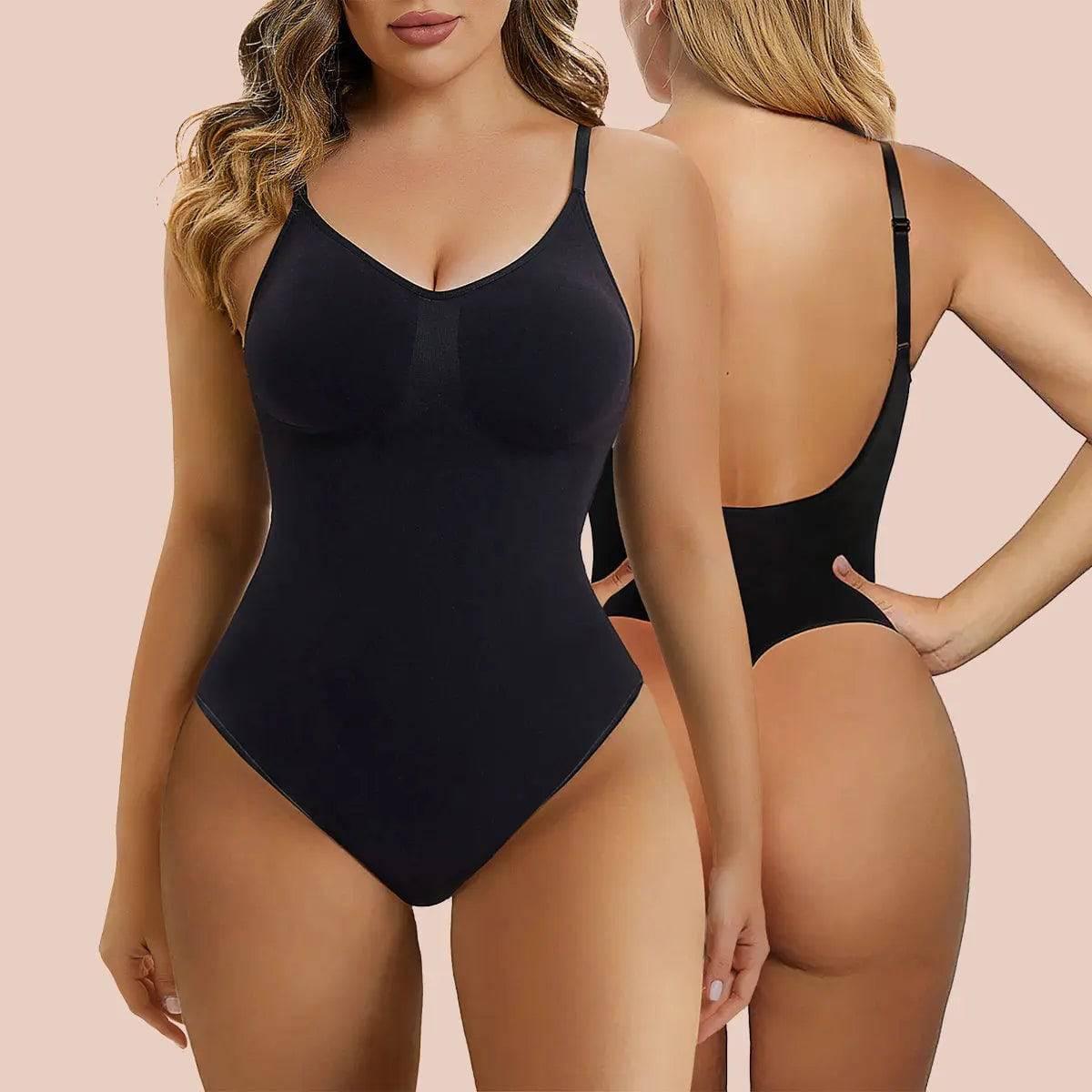 SHAPERX Low Back Tummy Control Bodysuit Seamless Sculpting Thong Body Shaper - SZ5266-Black-L/XL - Love it Curvy