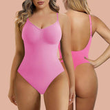 SHAPERX Low Back Tummy Control Bodysuit Seamless Sculpting Thong Body Shaper - SZ5266-Pink-L/XL - Love it Curvy