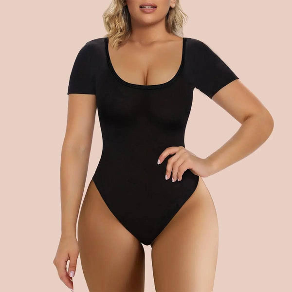 SHAPERX T-Shirt Square Neck Bodysuit Tummy Control Thong Shapewear - Love it Curvy
