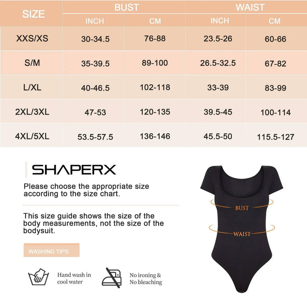 SHAPERX T-Shirt Square Neck Bodysuit Tummy Control Thong Shapewear - Love it Curvy