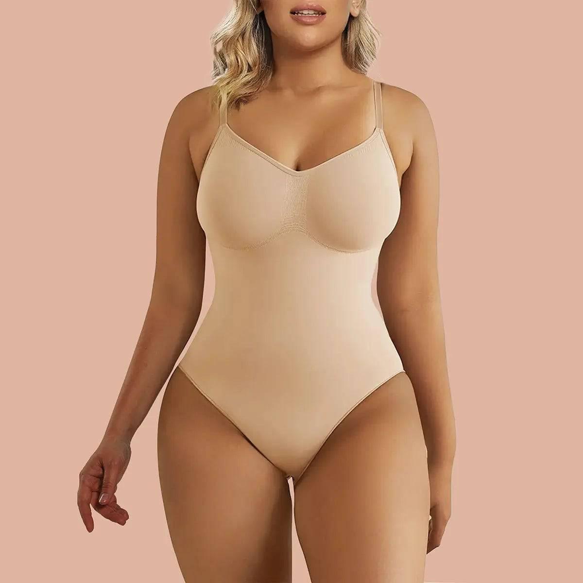 SHAPERX Tummy Control Shapewear Adjustable Straps Seamless Thong Body Shaper - SZ5215-Beige-L/XL - Love it Curvy