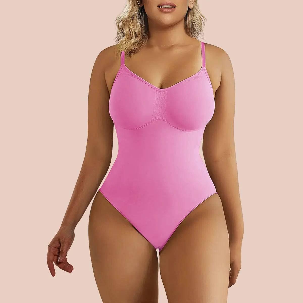 SHAPERX Tummy Control Shapewear Adjustable Straps Seamless Thong Body Shaper - SZ5215-Pink-L/XL - Love it Curvy