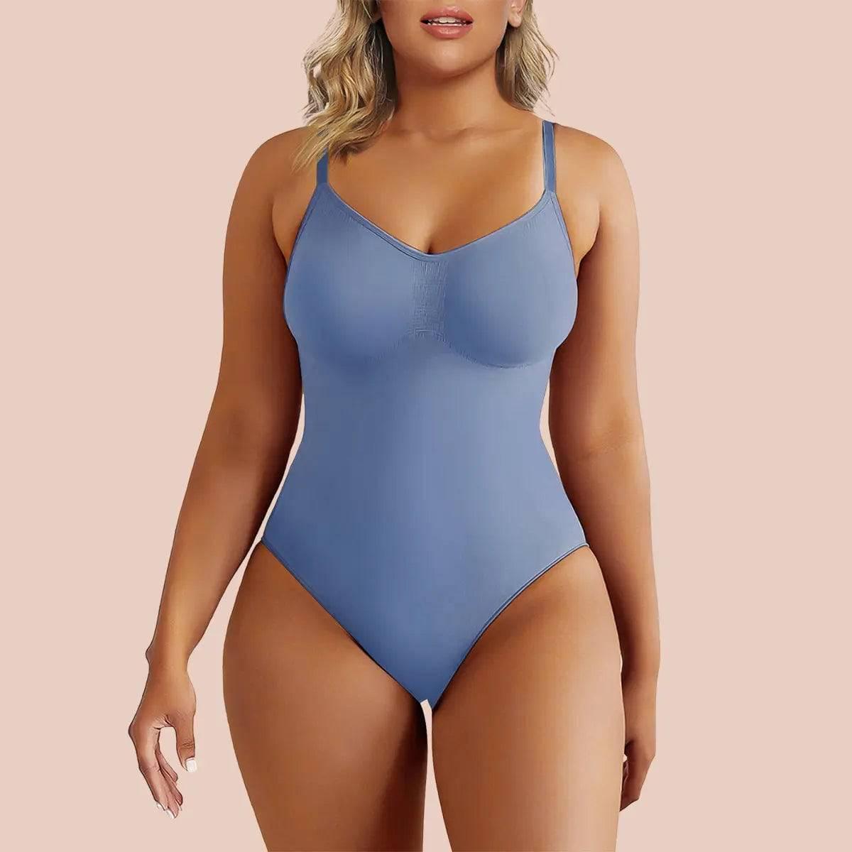 SHAPERX Tummy Control Shapewear Adjustable Straps Seamless Thong Body Shaper - SZ5215-Smokeblue-L/XL - Love it Curvy