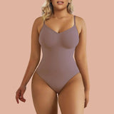 SHAPERX Tummy Control Shapewear Adjustable Straps Seamless Thong Body Shaper - SZ5215-Umber-L/XL - Love it Curvy