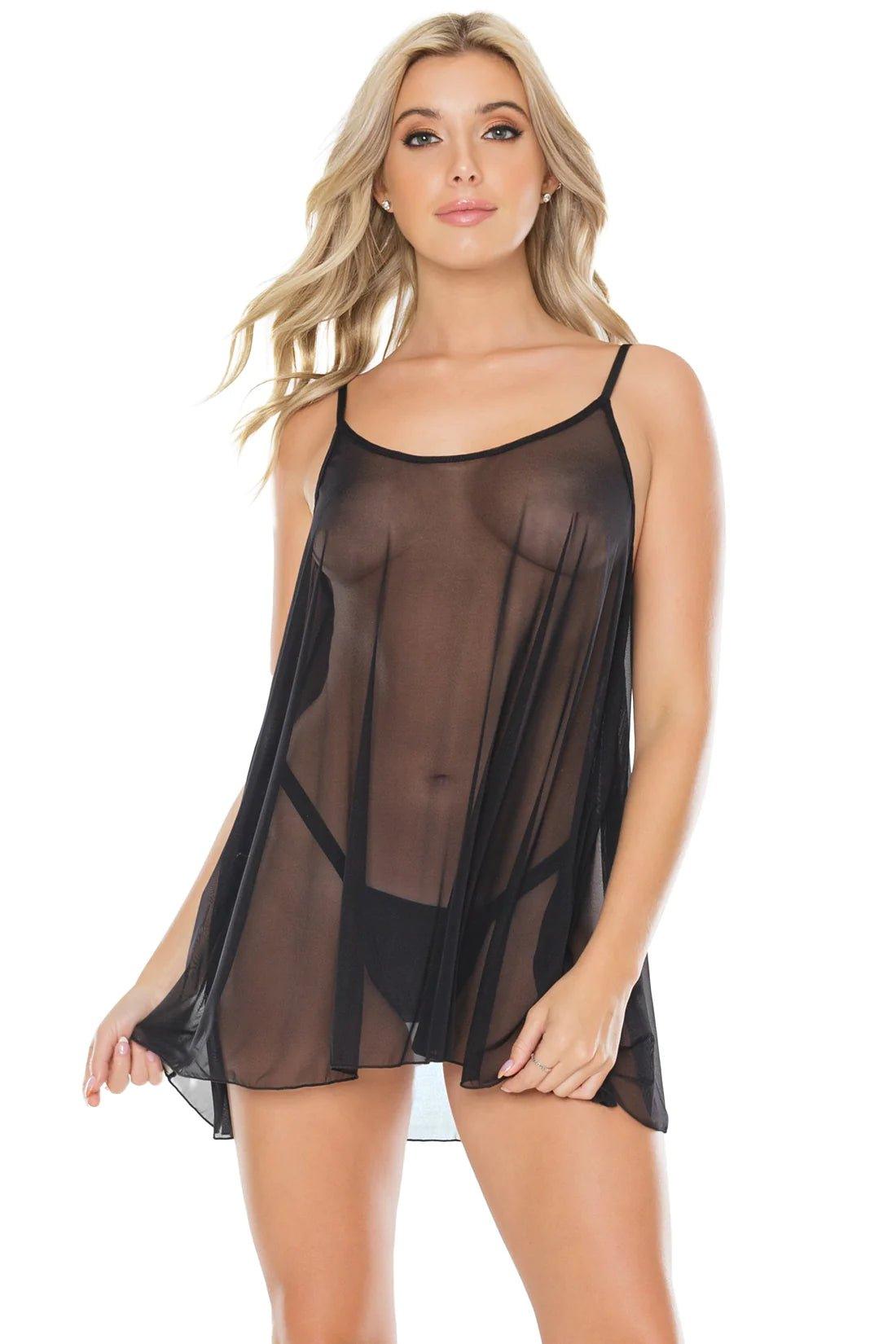 Sheer Mesh Loose fitting Chemise (22109X) - 22109-BLK-OSXL - Love it Curvy