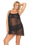 Sheer Mesh Loose fitting Chemise (22109X) - 22109-BLK-OSXL - Love it Curvy