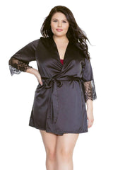 Soft Stretch Satin Robe (7143X) - 7143-BLK-OS - Love it Curvy