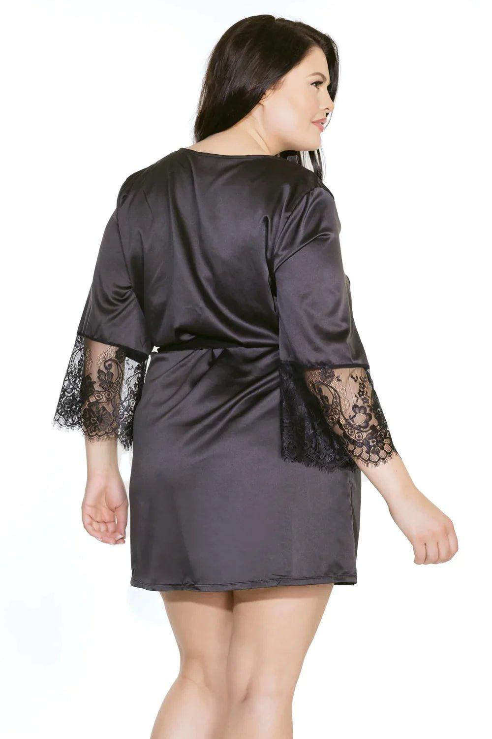 Soft Stretch Satin Robe (7143X) - 7143-BLK-OS - Love it Curvy