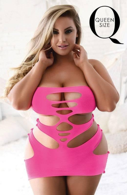 Solid Cutout Mini Bodystocking Dress - Love it Curvy