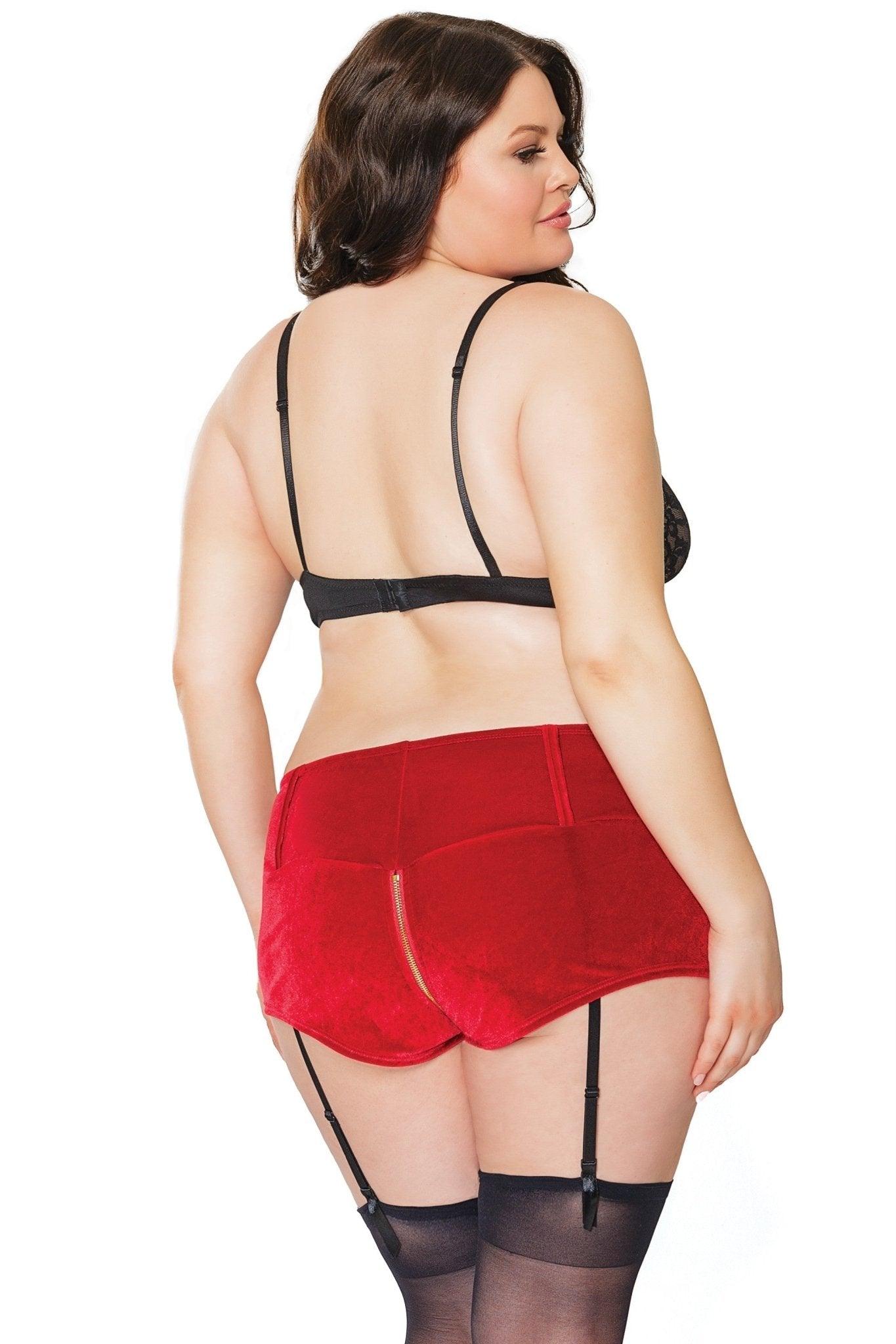 Stretch Velvet Booty Shorts (21325) - 21325-RED-OS - Love it Curvy