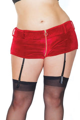 Stretch Velvet Booty Shorts (21325) - 21325-RED-OS - Love it Curvy