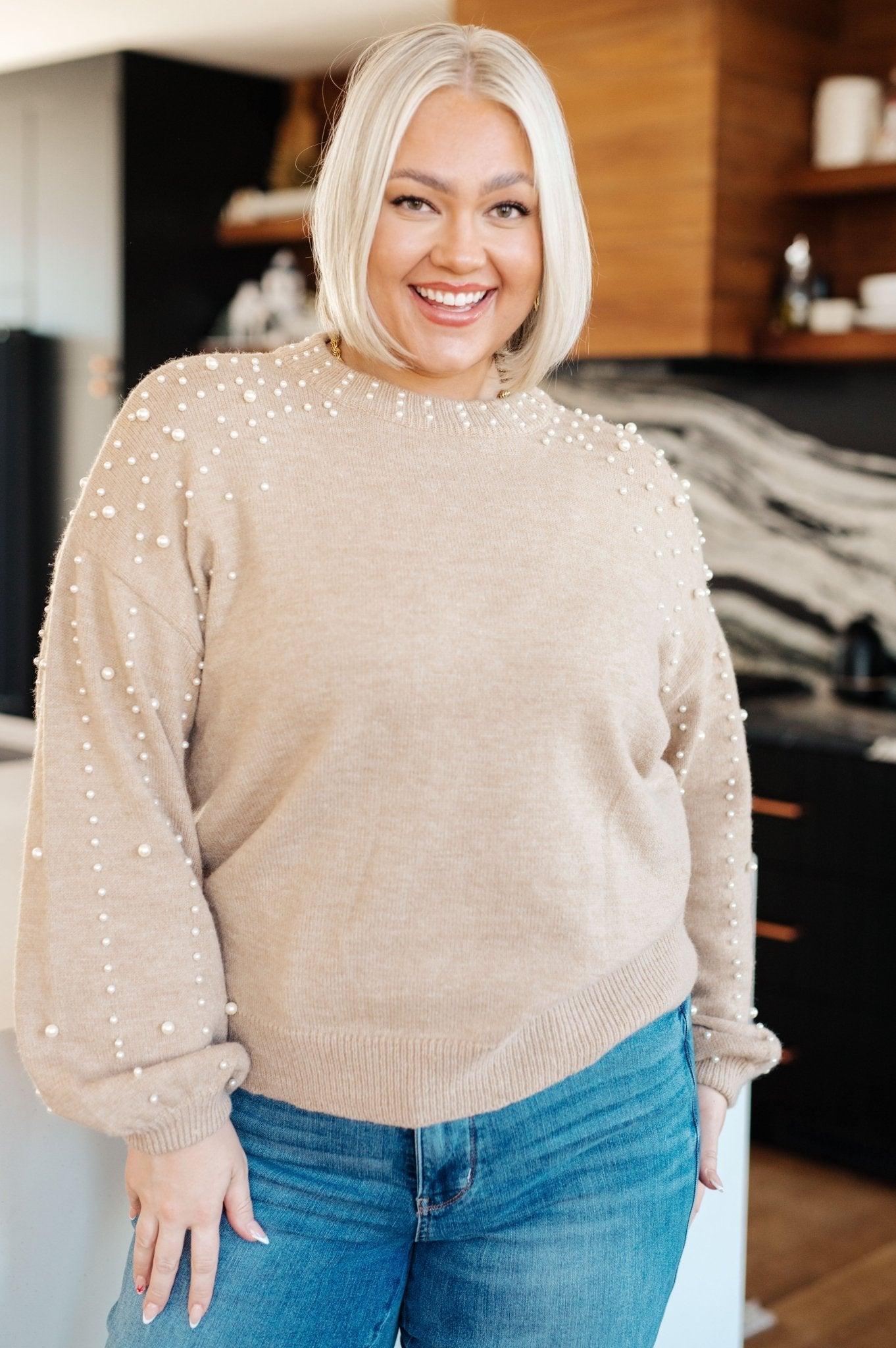 String Me Along Pearl Accent Sweater - AS7627-01 - Love it Curvy